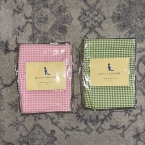 Lot of 2 Pottery Barn Kids Medium Gingham Pink & Green Sabrina Basket Liner- New